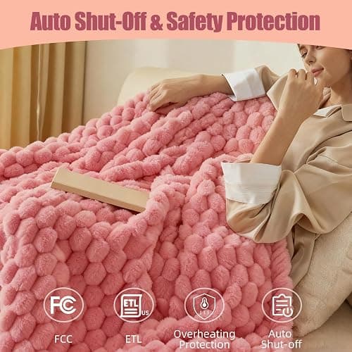 Electric Heated Blanket Throw 50" x 60" Soft Ribbed Faux Fur Flannel Fast Heating 12 Heat Levels 1–12H Timer & Overheat Protection & Auto Shut-Off & ETL FCC & Machine Washable Heated Throw thumbnail 6