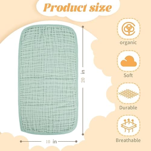 MIGIOL Baby Burp Cloths 100% Cotton Newborn Muslin Burp Cloths 10x20 inches Baby Essentials Blue & Green 5-Pack thumbnail 3