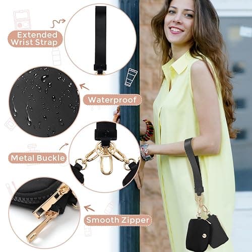 JEEBURYEE Dual Pouch Wristlet Keychain Wallet with 2 Wrist Straps - Small and Portable Mini Zipper Coin Purse Card Wallets for Women Men Gold Hardware Navy+Ice Blue thumbnail 4