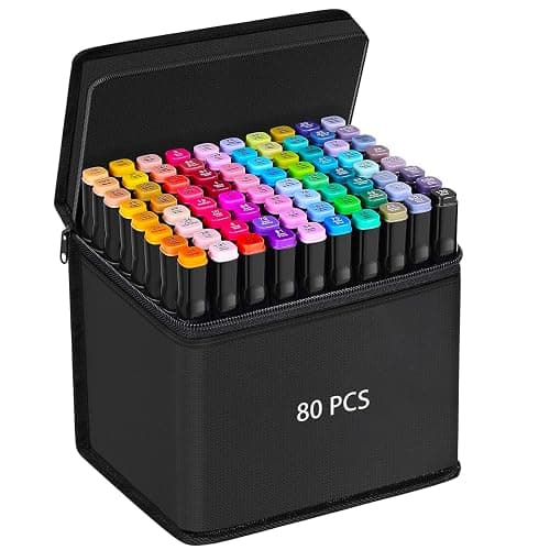 DRAWNICEST 80 Colors Alcohol Markers, Dual Tip Permanent Art Markers with Black Suitcase, For Adults Coloring, Sketching, Card Making and DIY Patinting - Image 1