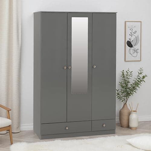 Denver 3 Door 2 Drawer Mirrored Wardrobe in Grey Gloss thumbnail 2