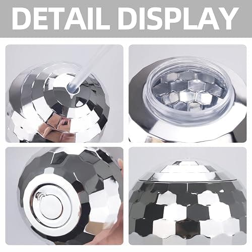 Xlong 2 Pack Silver Disco Ball Cups,20 Oz Reusable Plastic Cups Tumbler with Lids and Straws,Sparkly Glitter Disco Ball Cups Cocktail Cups Tea Bottle for Disco Party Decorations,Anniversary,New Years thumbnail 4