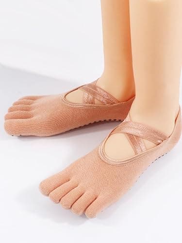 PAPAJIANG 1/2 Pairs Yoga Pilates Socks for Women Non Slip Grips Socks Woman | Grippy Barre Gripper Five Toe Socks Woman US Size 5-8.5 thumbnail 2