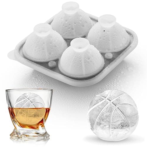 ACOOKEE Silicone Basketball Ice Cube Mold Fun Shapes, Novelty Basketball Gifts, 2.2" Large Craft Round Sphere Ice Ball Molds For Game Day, Whiskey, Cocktails, Bourbon Black - Image 1