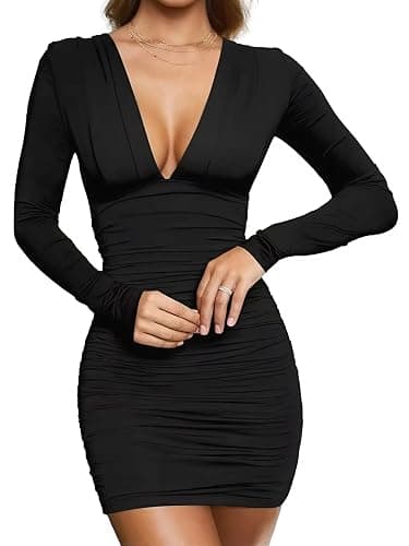 AMABILEMIA Robe Femme Sexy Manches Longues Mini Robe Élégante Noir Robe Courte D'Hiver Robe Décontractée Moulante Encolure Hiver AM563 - Image 1