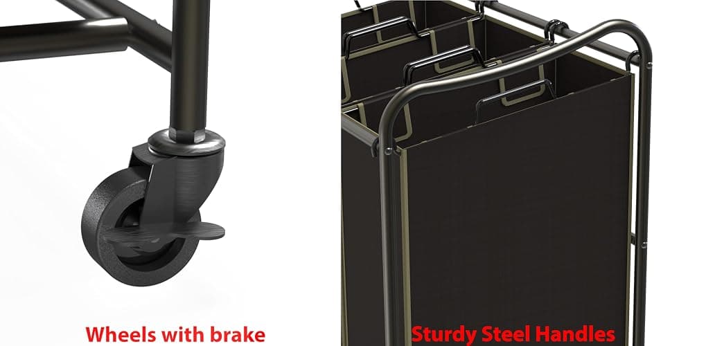 Simple Houseware Heavy Duty 3-Bag Laundry Sorter Rolling Cart, Bronze | Removable Bags and Lockable Wheels for Laundry Room Organization thumbnail 5