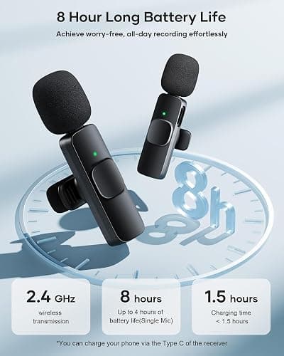 2 Pack Wireless Lavalier Microphone for iPhone iPad and Android Phone, Lapel Mic Plug and Play Wireless Mic Noise Reduction Mini Microphone for Video Recording Interview Podcast Vlog YouTube Tiktok thumbnail 6