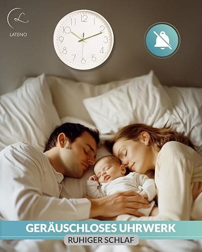 LATENO - Wanduhr Beige - Zum Aufstellen Oder Aufhängen - 30 cm - Lautlos - Klassisch Und Modern - Ohne Tickgeräusche - Für Wohnzimmer Büro UVM. thumbnail 6