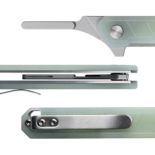OLITANS G046 Mecha Mini Slim Folding Scalpel with 5pcs #24 and 5pcs #60 G13 Handle with Liner Lock, Utility EDC Pocket Knife with Back Clip（Jade Color） thumbnail 4