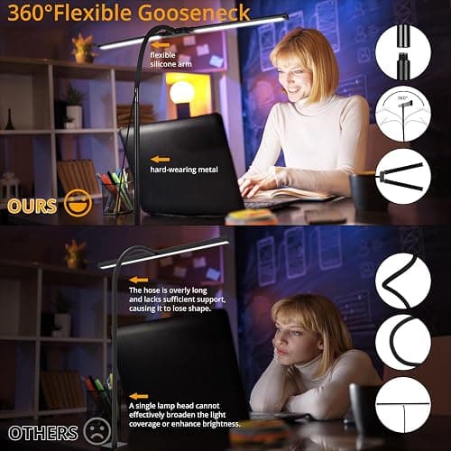 Woputne Desk lamp with Clamp, Super Wide & Bright, 5 Color Modes X 10 Brightness Levels, 960LM(160 Pcs Lamp Beads), 12W Computer Monitor Flexible Table Light, Desk Light for Office,Study, Crafts, Draw thumbnail 4