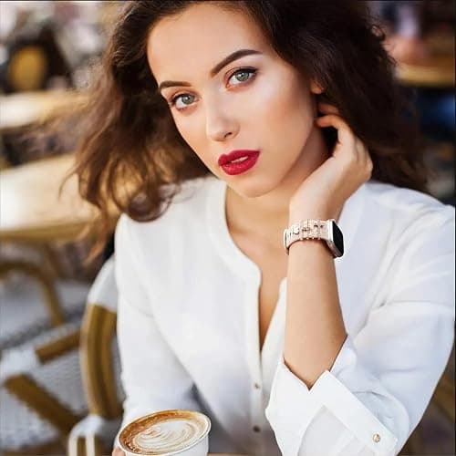 DaQin Flower Engraved Band Compatible with Apple Watch Bands for Women 40mm 38mm 41mm 42mm, Soft Silicone Strap With Dressy Decorative Apple Watch Charms for iWatch Series 11 10 9 8 7 6 5 4 3 2 1 SE thumbnail 7
