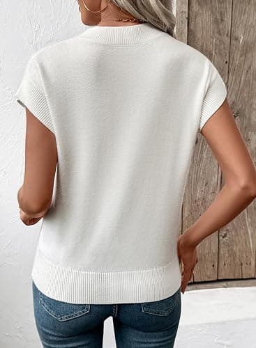 EVALESS Short Sleeve Sweater for Women Crewneck Color Block Knit Tops 2025 Fall Trendy Cap Sleeve Sweater Vest thumbnail 3