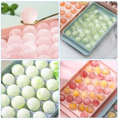 Round Ice Cube Tray with Lid, 66 Ice Ball Molds for Freezer, Easy to Remove Sphere Ice Making Mold for Water Whiskey Cocktail Tea Coffee (Blue+Pink) thumbnail 7