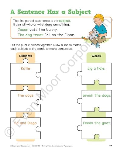 Evan-Moor Writing FUN Sentences and Paragraphs: Grades 1-3, Writing Basics for Kids, Practice, Subject and Predicate, Topic Sentences, Supporting Details, Closing Sentences, Workbook thumbnail 4