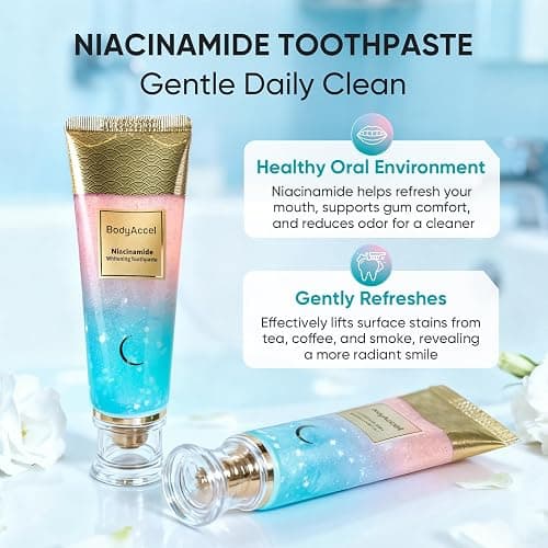 BodyAccel Niacinamide Whitening Toothpaste, Niacinamide Intensive Whitening Toothpaste with Natural Gentle Care Deep Stain Removal Clean Peach Flavor, Improves Gum Health, Fresh Breath (1) thumbnail 2