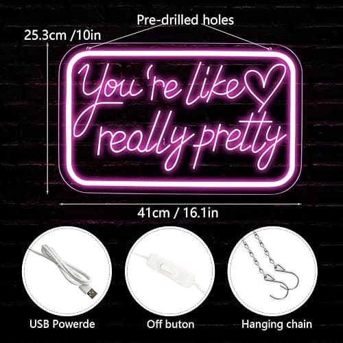 qbanziou You're Like Really Pretty Neon Signs for Wall Decor，LED Neon Lights Suitable for Bedroom Wedding Party Christmas Gifts for Teenage Girls，Room Decor Aesthetic for Teen Girl thumbnail 2