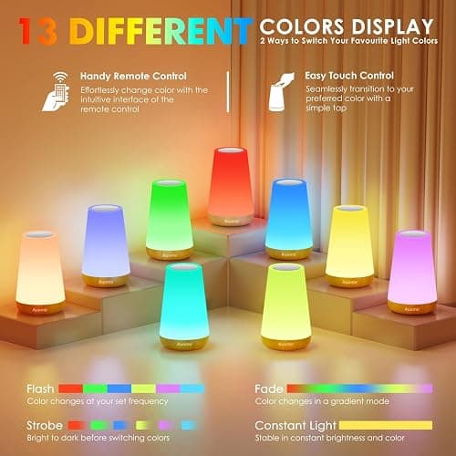 Auxmir LED Night Light Bedside Lamp Touch and Remote Control Dimmable Tabletop 13 RGB Colors Changing 5 Brightness Adjustable Rechargeable Portable Lamp for Baby Kids Nursery Bedroom Bathroom Camping thumbnail 3