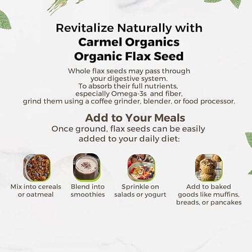 Organic Flax Seeds Whole 8 Ounce or 227g (0.5 Lb) | Non GMO | Kosher | USDA Certified Organic | By Carmel Organics | Unroasted Flax Seed | Plant Based | Linum usitatissimum thumbnail 6