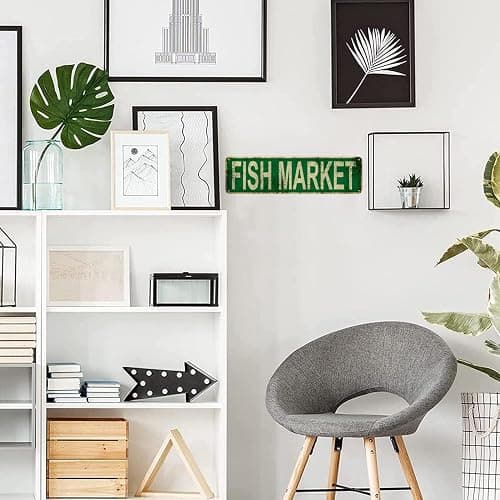 Fish Market Slim Tin Sign Street Funny Metal Sign Wall Decor for Bedroom Farm Home Bar Garage Man Cave Wall Art Gift 4" by 16" thumbnail 2