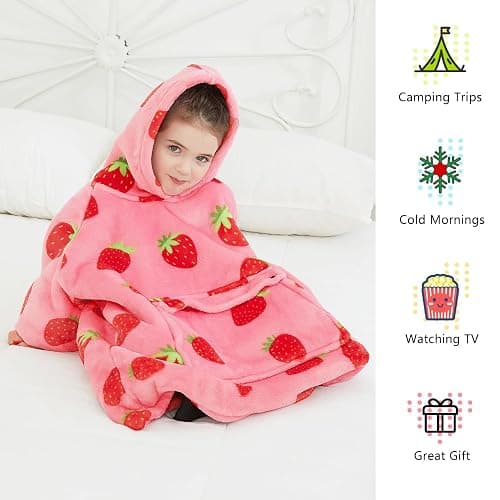 KFUBUO Wearable Blanket Hoodie for Kids Toddlers Sherpa Blanket Sweatshirt With Pocket Cute Hoodies 2-6 Year Old Girl Birthday Gifts Strawberry thumbnail 3