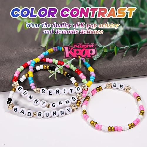 AICase for Bad Bunny Concert Inspired Merch Bracelets 4 Pcs Stackable Stretch Friendship Beaded Singer Bracelets for Bad-Bunny Merchandise Jewelry Music Lovers Birthday Gifts for Fans thumbnail 8