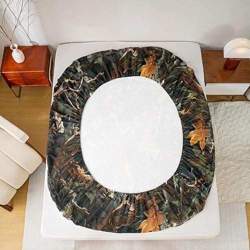 Natural Bed Sheets 4 Pcs Full Size for Room Decor Forest Woods Deep Pocket,1 Fitted Sheet 1 Flat Sheet 2 Pillowcases,Nature Camo Tree Leaves Bedding Set,Green thumbnail 6