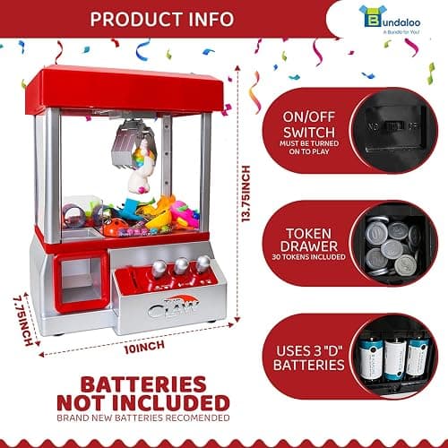 Bundaloo Claw Machine Arcade Game with Sound, Cool Fun Mini Candy Grabber Prize Dispenser Vending Toy for Kids, Boys & Girls thumbnail 2