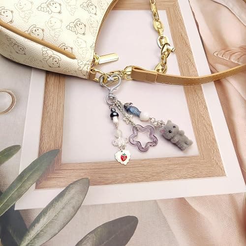 Nalefow Cute Pink Keychain,Fuzzy Cat Keychain Aesthetic Y2K KeychainStylish KeychainsAccessories thumbnail 6