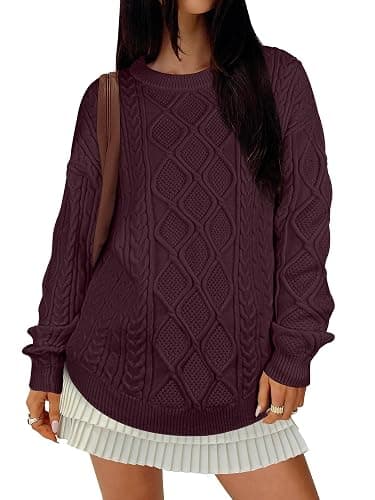 ANRABESS Women Oversized Chunky Cable Knitted Vintage Sweater 2025 Fall Winter Outfits thumbnail 7