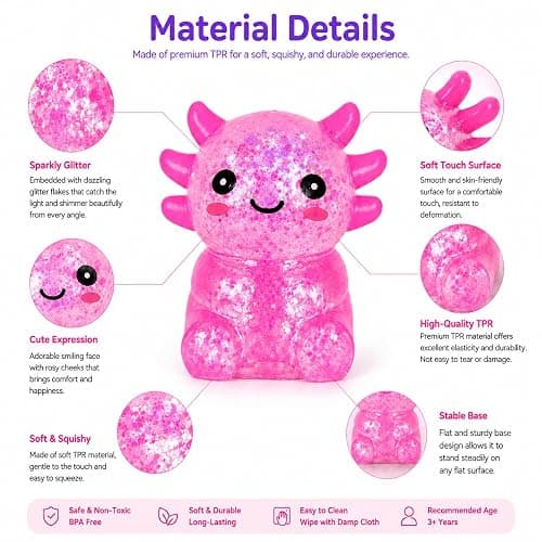 Tibberly Axolotl Squishy Stress Ball, Cute Soft Slow Rising Squishy Toy, Calming Fidget Squeeze Toy Sensory Toy for Stress Relief Kids Adults thumbnail 4