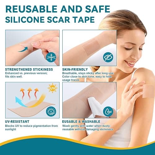 LINSIRON 2 Pcs Silicone Scar Tape for Surgical Marks Face Stick Keloid Cover C-Section Strips Wrinkle Cream Lip Sleeping Gel Sheet Tummy Patch Hydrocolloid Roll Soft (1.6"X 120") thumbnail 5