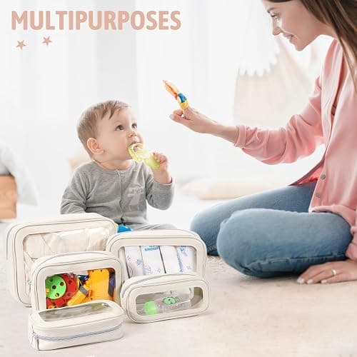 YOPCDJ 5PCS Diaper Bag Organizer Pouch Set, TSA Approved Toiletry Bag，Clear Waterproof TPU Makeup Bag Set Travel Organizer Bags for Women and Kids Christmas Gift thumbnail 2