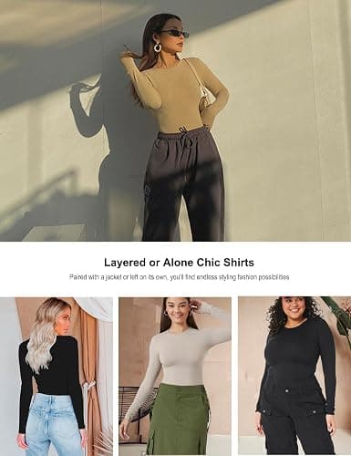 Kinglaman 5 Pack Womens Basic Long Sleeve Shirts Crew Neck Slim-Fit Fitted T Shirts Tops Undershirts Underscrub Baselayer thumbnail 7