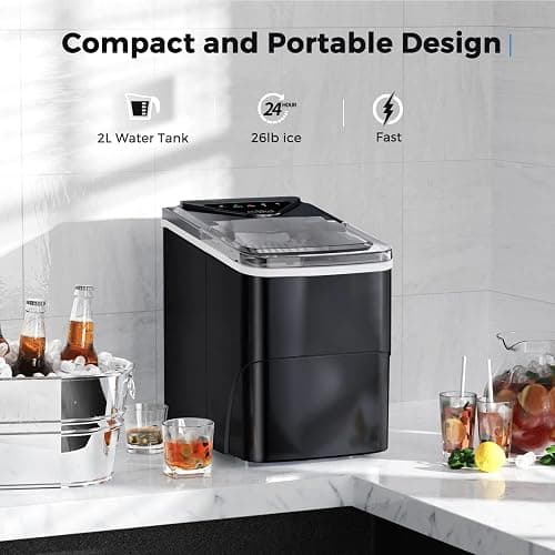 Ice Makers Countertop, Self-Cleaning Function, Portable Electric Ice Cube Maker Machine, 9 Pellet Ice Ready in 6 Mins, 26lbs 24Hrs with Ice Bags and Scoop Basket for Home Bar Camping RV(Black) - Bullet Ice - 26lbs - Black(Limited Edition) - 1 thumbnail 2