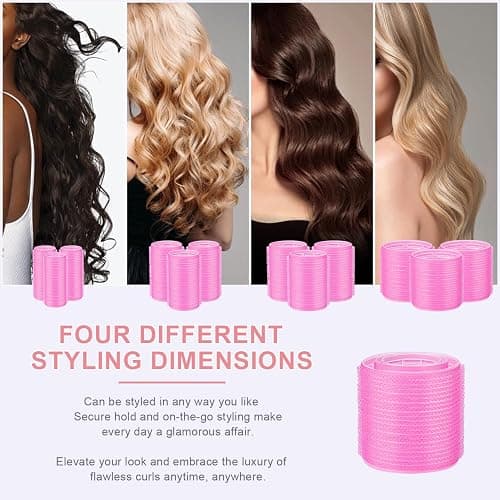 IKOCO Hair Rollers Set, 4 Sizes with 12 Clips and Comb - Self Grip Curlers for Long/Short Hair, Thermal Safe Rollers for Salon-Worthy Styling Pink thumbnail 3