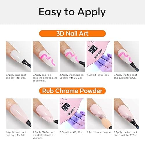 Modelones 3D Nail Gel Art, Sculpting Gel Glue for Molding, Drawing, Nail Charms & Gems, Chrome Powder and Rhinestone Design No Wipe, U V Light Cured Salon & DIY Use thumbnail 7