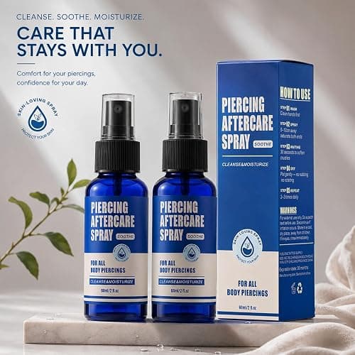 Usiriy Piercing Aftercare Spray 2oz, No-Sting Hydrating Saline Mist 2-Pack | Soothes ear, nose, lip, tongue, navel, aloe & tea tree calm redness & itch, hyaluronate prevents dryness, crusting, fine mist thumbnail 5