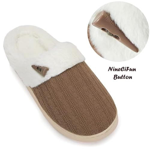 NineCiFun Women's Slip on Fuzzy Slippers Memory Foam House Slippers Outdoor Indoor Warm Plush Bedroom Shoes Scuff with Faux Fur Lining thumbnail 6