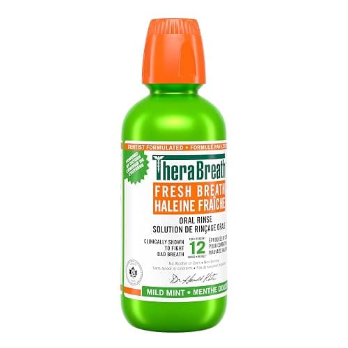 TheraBreath Fresh Breath Oral Rinse, Clinically Shown to Fight Bad Breath for 12 Hours, Alcohol-Free & Dye-Free Mouthwash, Certified Vegan, Halal, Kosher & Gluten-Free - Mild Mint, 473ml (Pack of 1) thumbnail 8