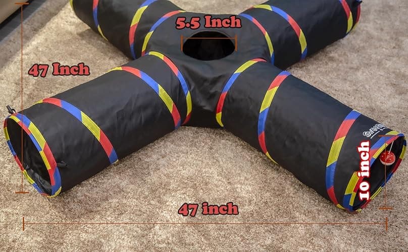 SweetBin 4 Way Large Cat Tunnels for Indoor Cats - 10" Diameter & 47" Long Play Tunnel Toy - Cat Tube with Play Ball & Mouse Toy - Interactive Peephole (Black) thumbnail 2