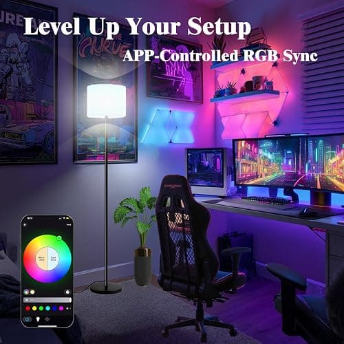Fuvqeyes Smart Floor Lamp with APP & Remote Control - Dimmable RGB & White Light (3000K-6500K) for Living Room, Bedroom, Office - Modern Standing Lamp with 9W LED Bulb Included thumbnail 9