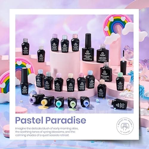 beetles Gel Polish Set - 23Pcs Macaroon Color Gel Nail Kit with Glossy Matte Top Coat Base Coat Yellow Pink White Purple Blue Glitter Bright Uv Nails Paradise Pastel Gel Spring Gifts for Women thumbnail 3