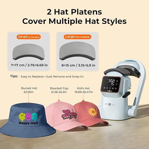 HTVRONT Auto Hat Press Machine - Hat Heat Press Machine with Precise Temp&Timer Control, A300 Hat Heat Press Machine for Caps with 2 Platens, Compatible with DTF Film, Embroidery Patches, Sublimation thumbnail 6