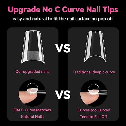 UNA GELLA No C Curve Medium Square Nail Tips 504 Pcs Half Cover Square Gel Nail Tips Pre-file Half Matte Straight Nails Tips Clear Fake Nails For Nail Extension Home DIY Salon with Box thumbnail 4
