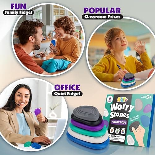 Fidget Toys Adults Sensory Stone: 6 Pack Textured Worry Stone for Autism Kids Calming Down - Fidget Stress Toys for Stress Relief - Small Students Prizes Fidget Toys thumbnail 6