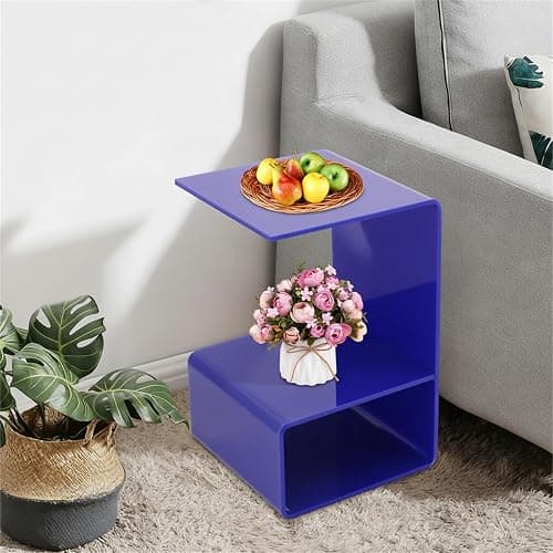 Eapmic Acrylic Side Table, 21.6" C Shaped End Table, Free Standing Storage Tables, 3 Tier Bedside Nightstand, Small Coffee Tables for Living Room Bedroom Bathroom Entryway (Blue) thumbnail 6