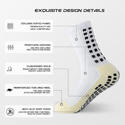 Yufree Soccer Grip Socks for Ultra Traction, 4 Pairs | Breathable moisture-wicking fabric, comfortable secure fit, wash-durable construction, built for training and games thumbnail 3