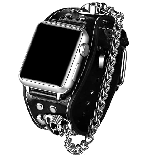 Leather Skull Cuff Bracelet Compatible with Apple Watch - Image 1