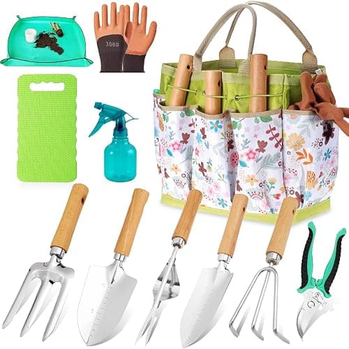 Garden Tool Set 11-Piece Heavy Duty Gardening Hand Tools - Rust-Resistant Stainless Steel with Durable Stylish Garden Tools Organizer Tote Bag | Ideal Gardening Gift for Women & Garden Enthusiasts - Image 1