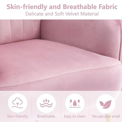 E-Motie Velvet Accent Chair, Modern Upholstered Single Sofa Side Living Room Chair, Comfy Barrel Reading Armchair with Metal Legs for Bedroom, Waiting Room, Office and Cafe, Pink thumbnail 6
